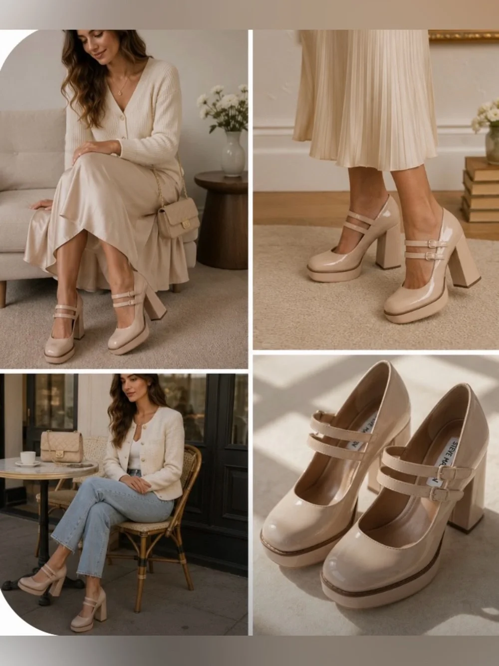 Steve Madden Nude Patent Double Strap Mary Jane Platform Heels Pumps Size 8 Y2K